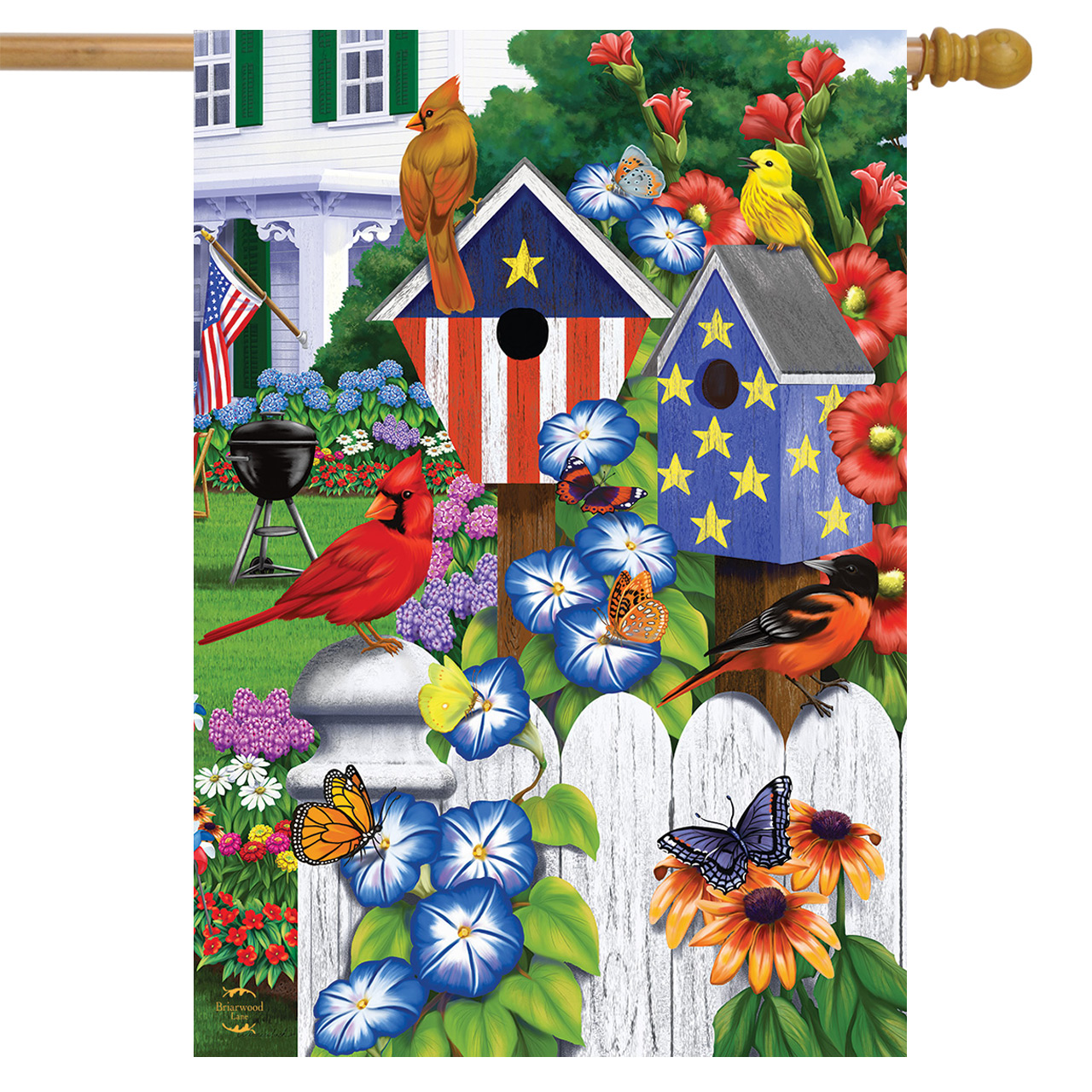 American Garden Birds House Flag Patriotic Floral 28" x 40" Briarwood