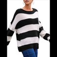 thumbnail image 1 of Suéter de Punto A Rayas para Mujer, Cuello Redondo, Otoño-Invierno, Larga, Bloque de Color Negro L, 1 of 8