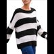 thumbnail image 1 of Suéter de Punto A Rayas para Mujer, Cuello Redondo, Otoño-Invierno, Larga, Bloque de Color Negro XXL, 1 of 8