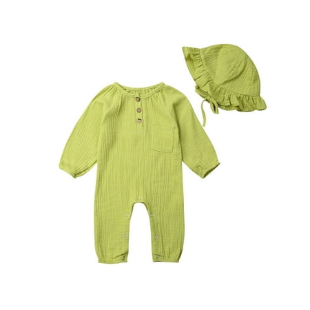 

LWXQWDS Baby Boy Girl One-Piece Romper Long Sleeve Overall Jumpsuit with Ruffles Hat