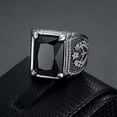 thumbnail image 2 of HIJONES Men's Square Gem Ring Stainless Steel Fashion Flower Ring Band Jewelry Multicolor Gemstone Silver Plated Black Gemstone Size 8, 2 of 4