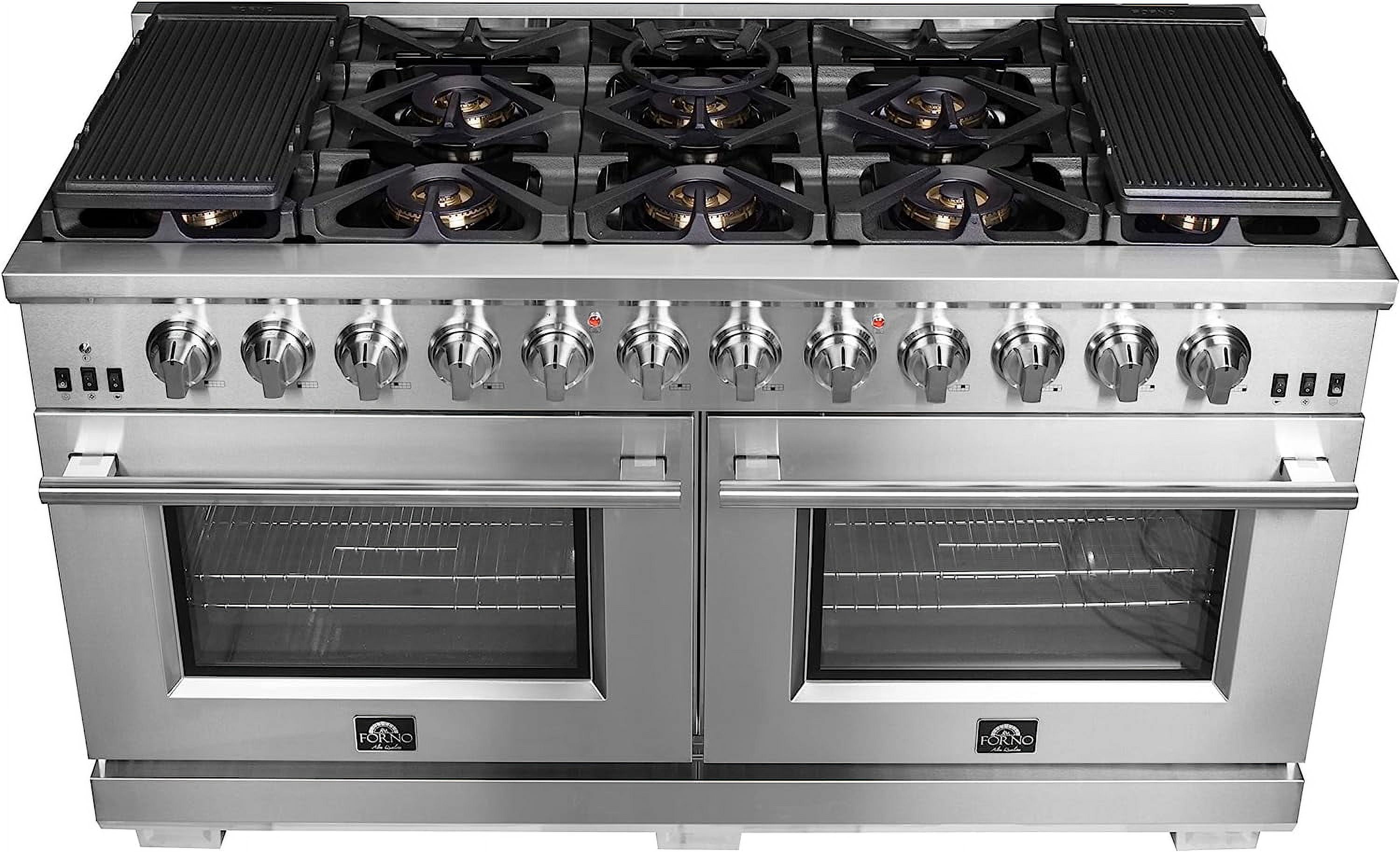 Forno Capriasca 60-Inch Freestanding Gas Range, 10 Burners, True Convection Oven