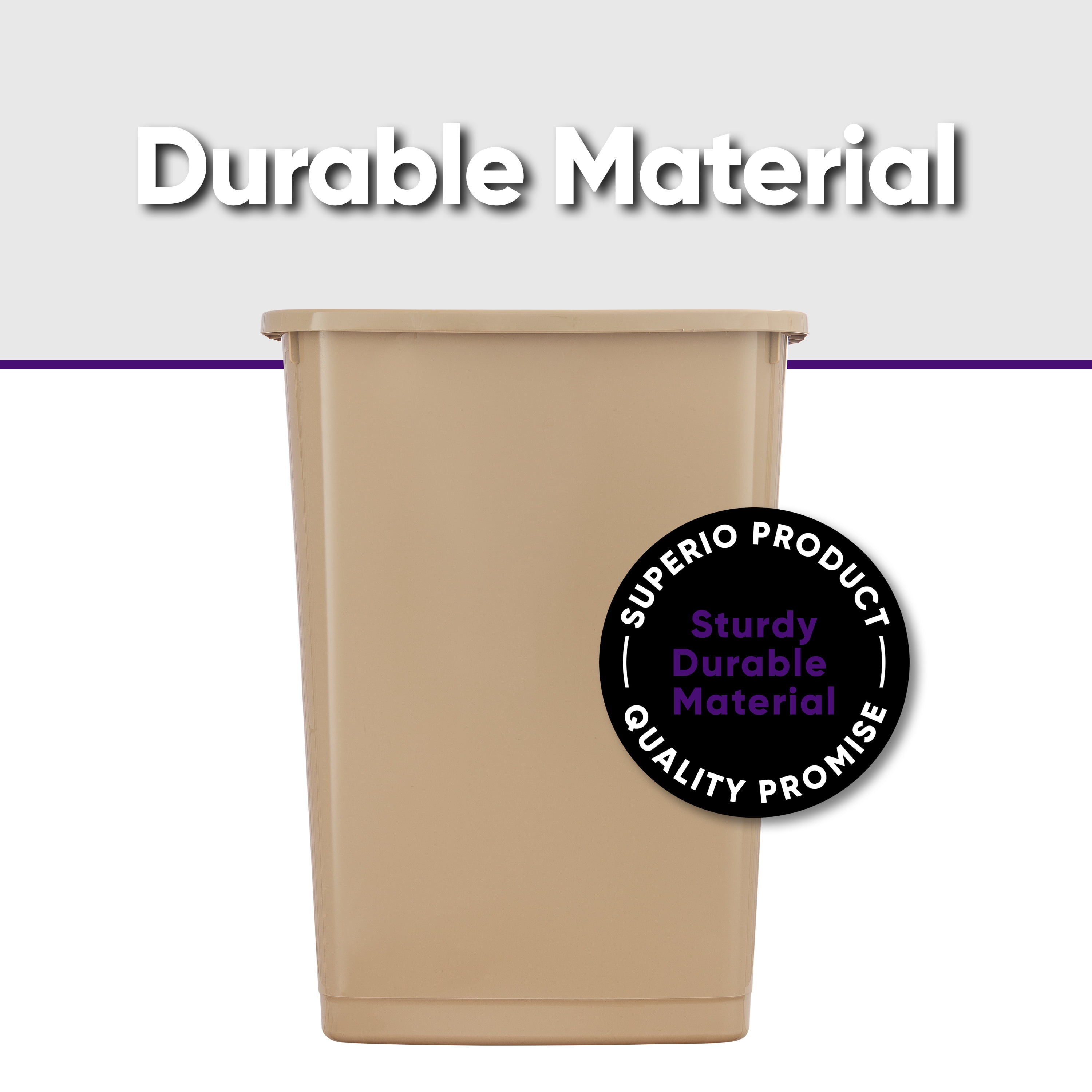 Superio Large Kitchen Trash Can 13 Gallon, 52 Qt Waste Bin for Kitchen, Garage, Indoor and Outdoor Trash Can, Beige