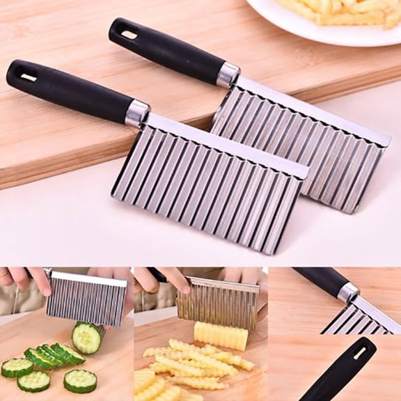 Potato Wavy Edged Cutting Tool Stainless Steel Kitchen Gadget, Vegetable Fruit Cutter With Wavy Blades For Uniform Fries Slicing, Multi-Purpose Kitchen Tool For Wavy Potatoes
