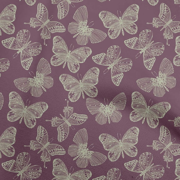oneOone Georgette Viscose Wine Purple Fabric Butterflies Craft Projects Decor Fabric Printed By The Yard 42 Inch Wide-HS