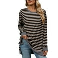 thumbnail image 2 of Womens Tops Fall Stripe Long Sleeve Sweatshirt Round-Neck Top Coffee 2XL, 2 of 9