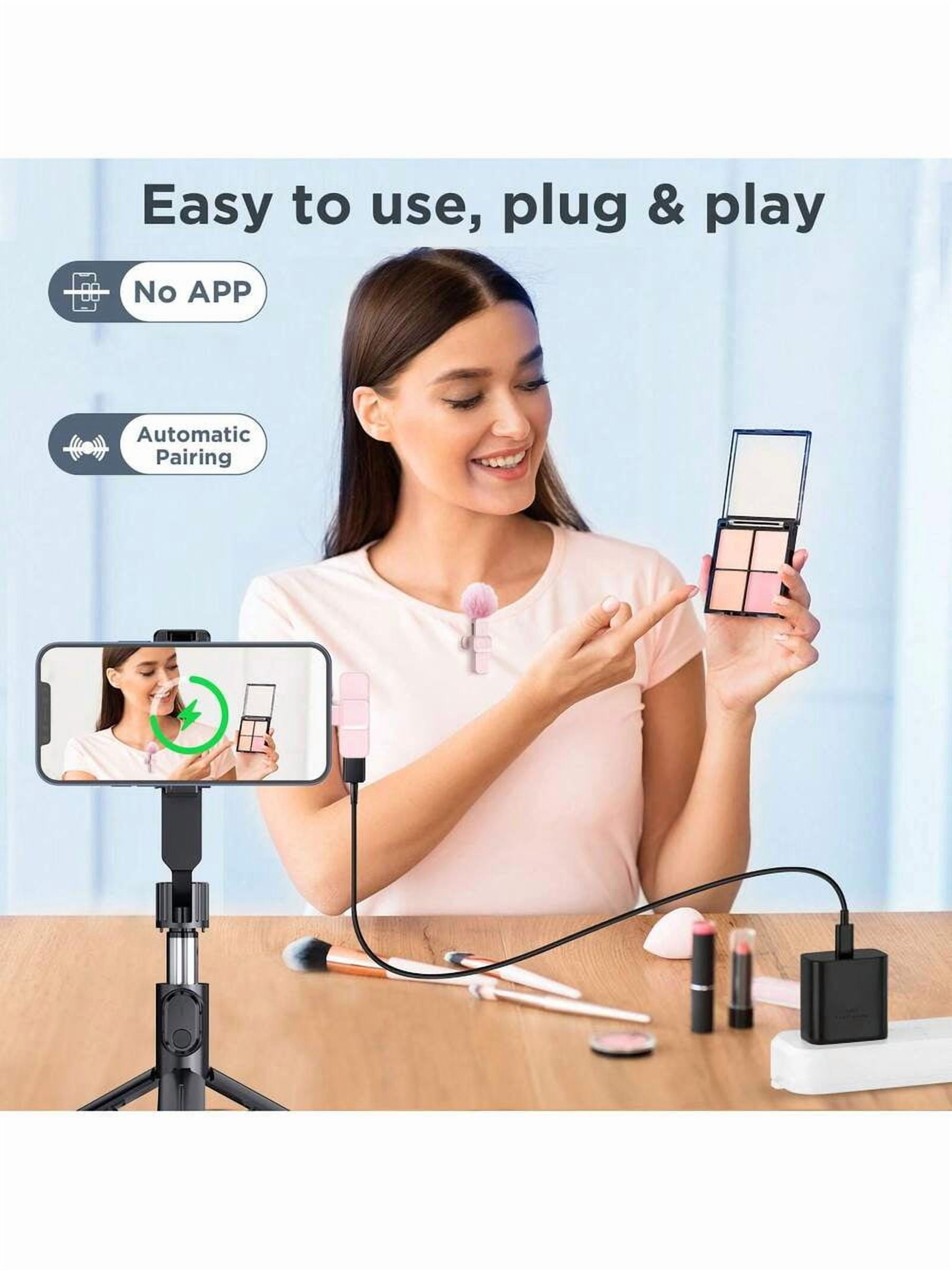 Professional Wireless Lavalier Microphone For Smartphone, Plug-Play Wireless Microphone For Video/Audio Recording, Clip On Lapel Mic For Interview/Vlog/Teaching