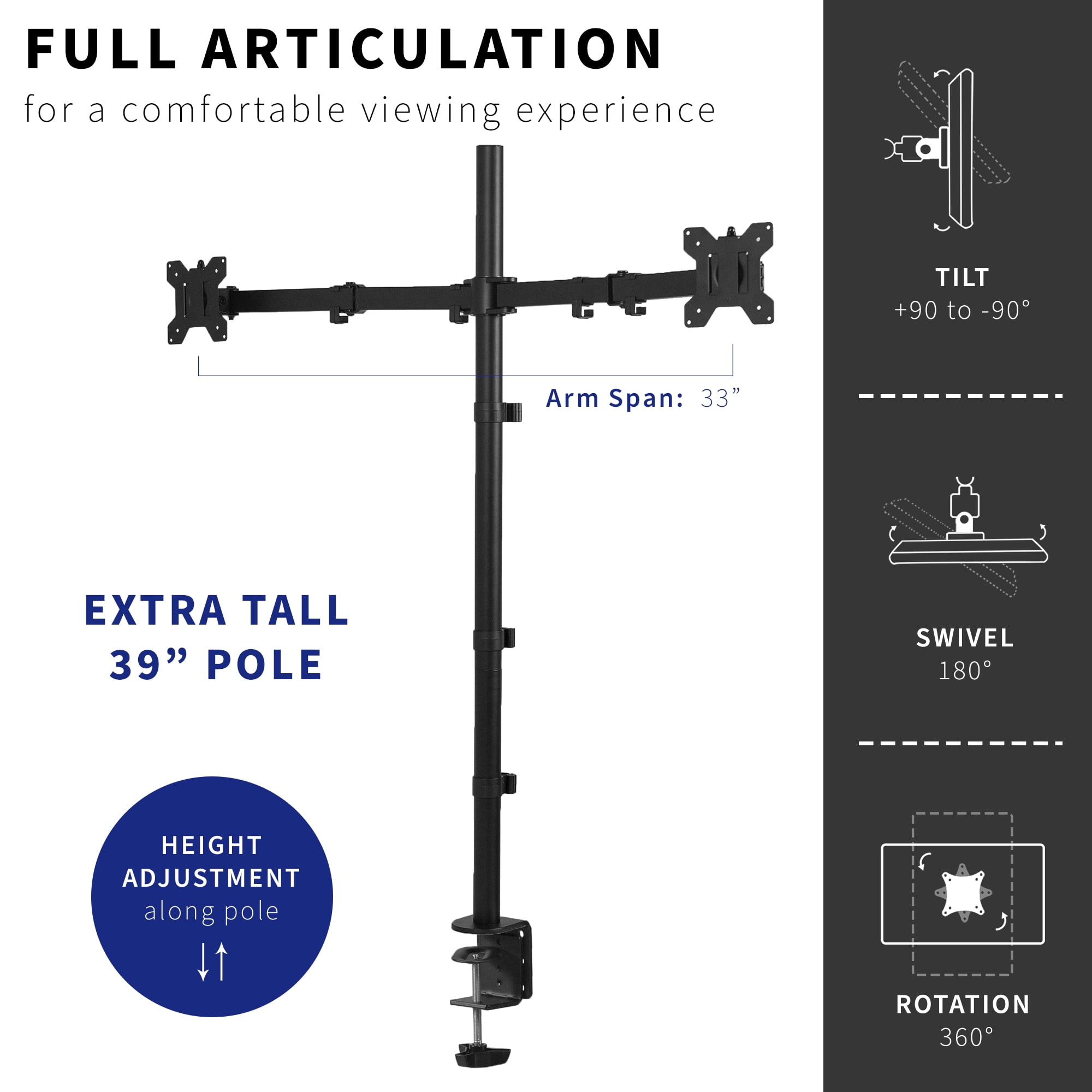 VIVO Dual Monitor Desk Mount Extra Tall Adjustable Stand for up to 32" Screens