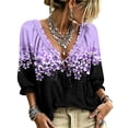 thumbnail image 2 of Women 3/4 Sleeve V-Neck Polka Dot Lace Up Blouse Casual V Neck Pleated Top Boho Floral Blouses Ruffle Trim Casual Loose Flowy Dressy Shirts, 2 of 5