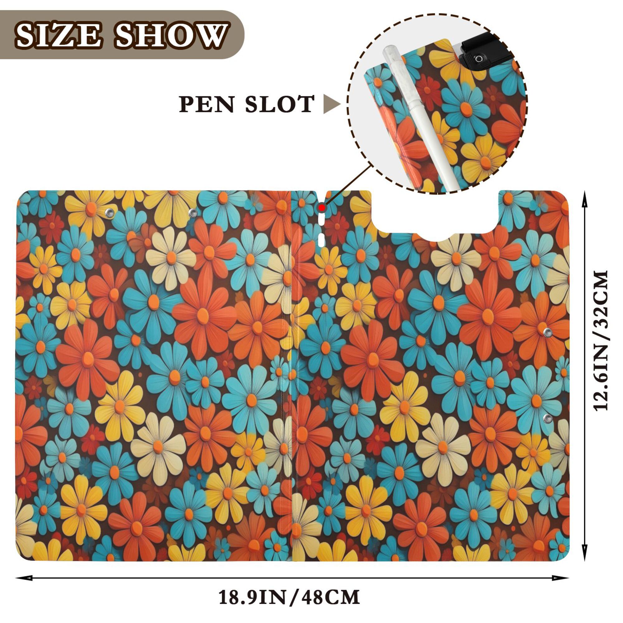 FORMRS A4 Clipboard Folder with Pen Holder Horizontal Foldable School Office Binder, Blooming Flowers