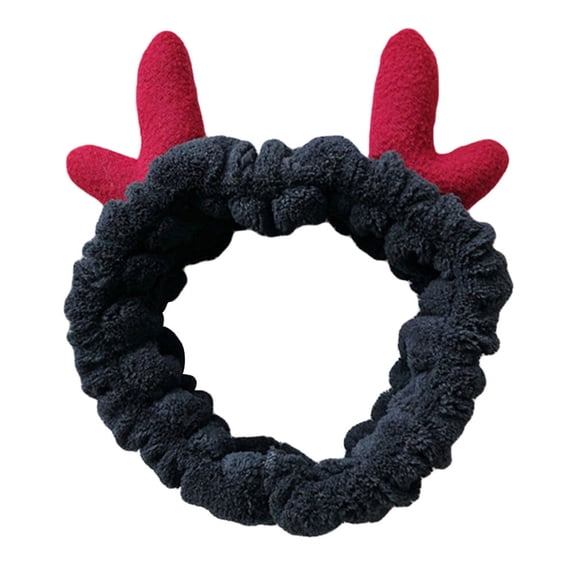 BESTYASH 1Pc Elastic Headband Christmas Antlers Plush Hair Wrap Comfortable Black for Party