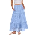 thumbnail image 5 of LWavelet Women Eyelet Embroidery Tiered Midi Skirt Elastic High Waist With Pockets Cute Summer Skirt Sky Blue M, 5 of 8