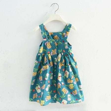 

QISIWOLE Summer Baby Girls Sleeveless Sling Pocket Dress Colorful Fruit Print Children s Clothing clearance under 10