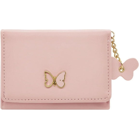 Cute Wallet for Women Small Butterfly Pu Leather Credit Card Holder with ID Window for Ladies Girls (Pink)