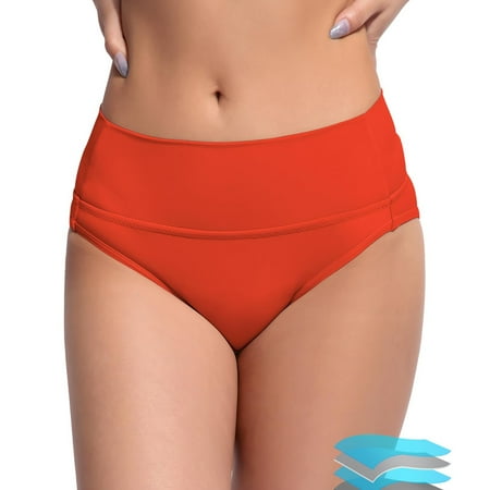 Fainosmny For Women S High Waisted Bikini Bottoms Retro Basic Full Coverage Swimsuit Mid Waist Bathing Suit Bottom Split Swim Bottom Orange XL