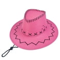 thumbnail image 2 of Fewfanhot Western Cowboy Hat for Men Women, Stitched Wide Brim Hat with Adjustable Chin Strap & Vent Holes, Breathable Outdoor Hat for Hiking Party Gift, 2 of 3