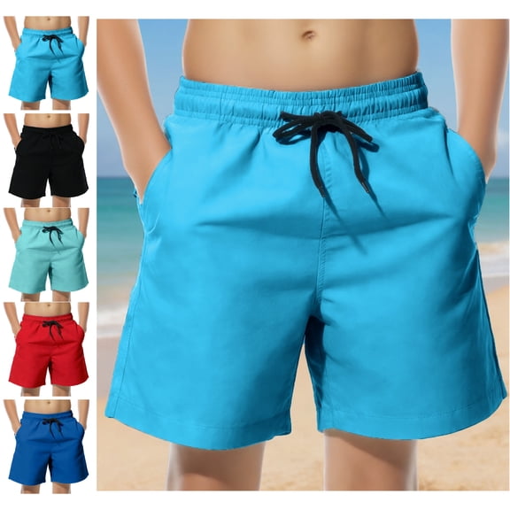 LEKWK Boy Swim Trunks Quick Dry Drawstring Causal Board Shorts with Pockets Loose Fit Solid Youth Teen Mesh Liner Swimsuit Summer Swimwear Size 6-14