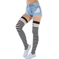 thumbnail image 5 of ToBeInStyle Women's Striped Skull Cross Bone Thigh High Stocking - Black w/ White Stripes - One Size, 5 of 7