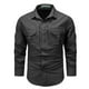 thumbnail image 1 of Camisas Vaqueras Para Hombre Manga Larga Abrigo de Color sólido de manga larga sin capucha para hombre, camisa con bolsillo, abrigo de otoño, estilo informal Retro occidental (Black, M), 1 of 2