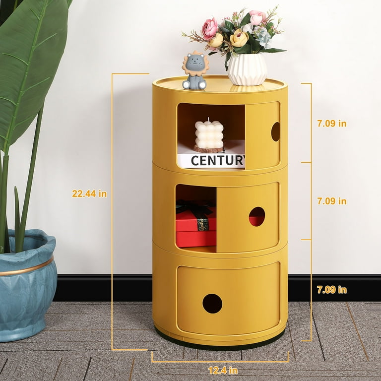 Oumilen 3 Drawer Sliding Barrel Modern Bedroom Nightstand Yellow