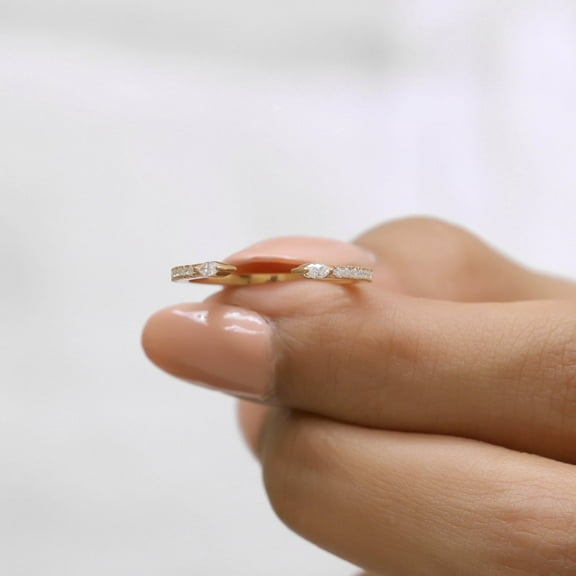 VINSON Moissanite Diamond Wedding Band - Marquise and Round Diamond Band -Open Gape Matching Band for Her