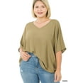 thumbnail image 3 of Zenana Women & Plus V Neck Woven Airflow Dolman Short Sleeve Blouse Top with Front Pocket, 3 of 5