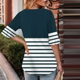 thumbnail image 4 of MIUOWANP Womens Summer Casual LooseTops Women's Fashion Summer Striped Short Sleeve Square-Neck Loose Blouses ZA-Navy XXL, 4 of 5