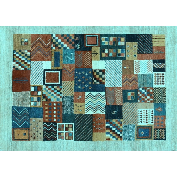 Ahgly Company Indoor Rectangle Abstract Light Blue Contemporary Area Rugs, 2' x 3'