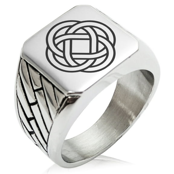 Stainless Steel Celtic Eternity Knot Geometric Pattern Biker Style Polished Ring