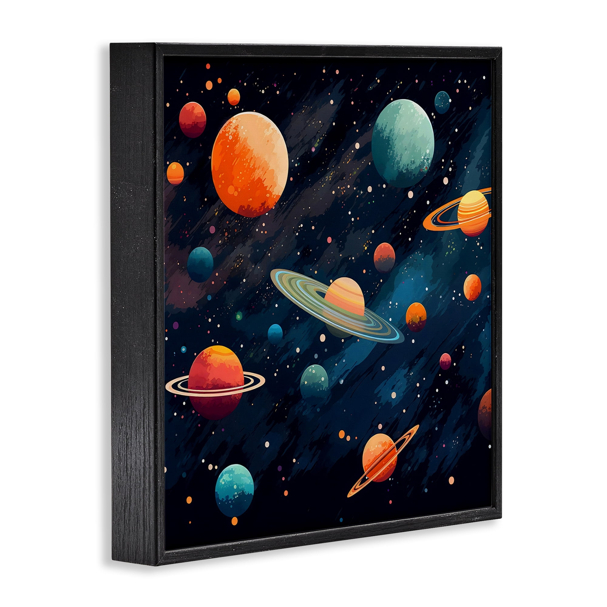 Stupell Industries Orange & Blue Planets in Orbit Black Framed Giclee Art, design by Creative Studio