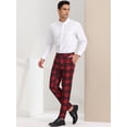 thumbnail image 4 of Pantalones de tela escocesa para hombre, ajuste regular, parte delantera plana, trabajo, baile de graduación, pantalones a cuadros rojo S, 4 of 6
