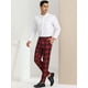 thumbnail image 4 of Pantalones de tela escocesa para hombre, ajuste regular, parte delantera plana, trabajo, baile de graduación, pantalones a cuadros rojo S, 4 of 6