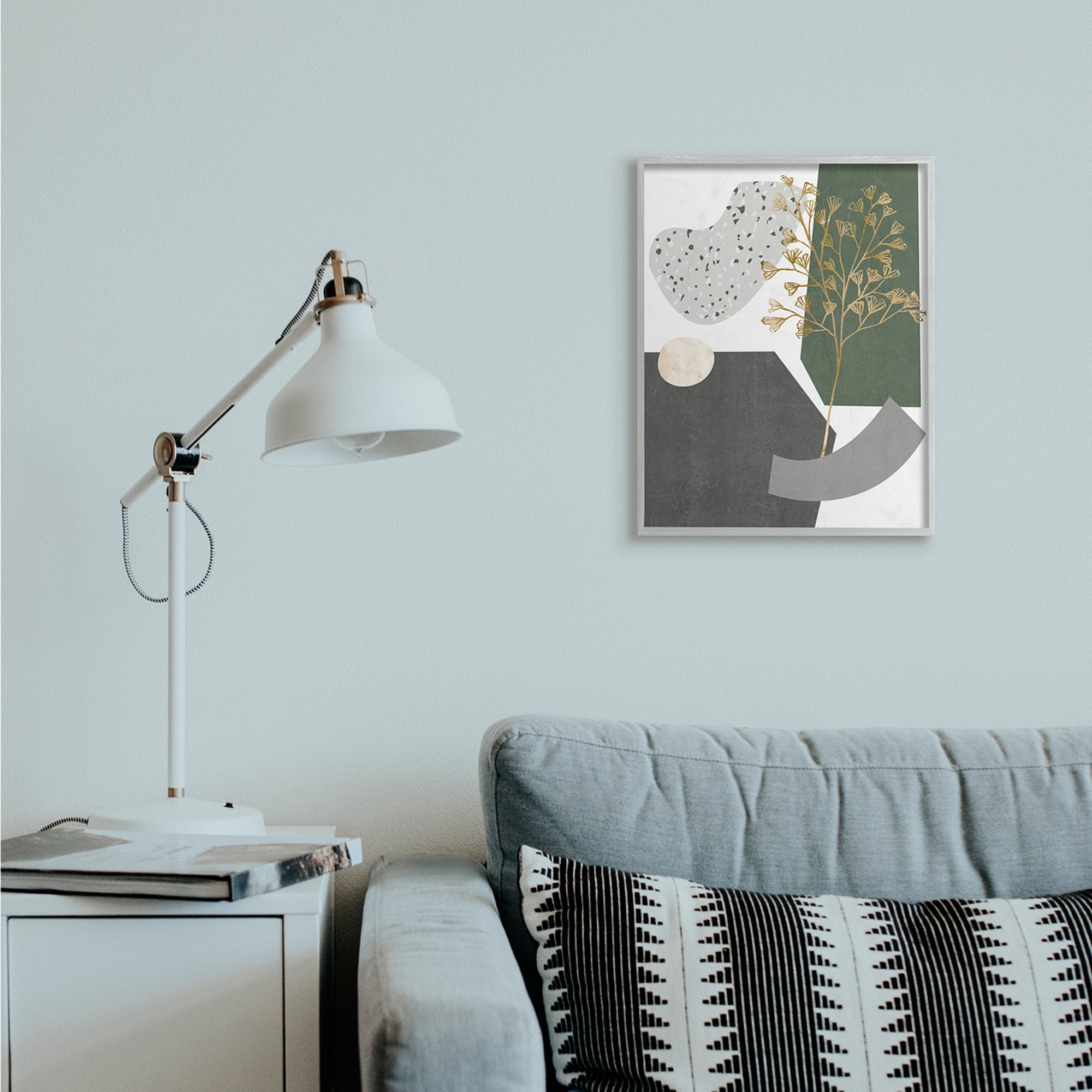 Stupell Industries Abstract Shapes with Golden Floral Detail Gray Framed by Melissa Wang