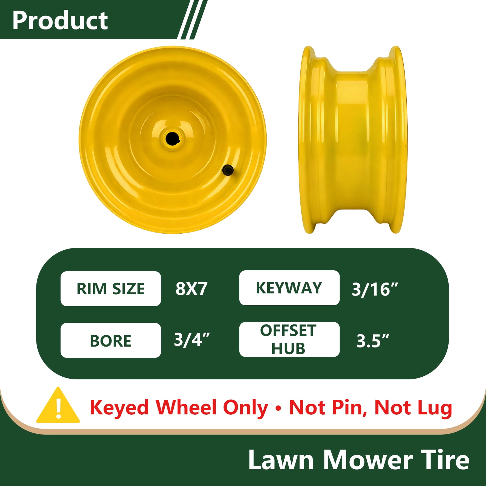 Hi-Run 2 Set SU12 20X10.00-8 2PR Light Duty Lawn and Garden Tires & Wheel Assembly 3/16" Keyway, 3.5" Offset Hub, 3/4" Borehole