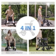 Sinceborn 4 in 1 Intelligent Electric Rollator Walker with Seat, Lightweight Foldable Wheelchair Walker Combo,Detachable Footrests, 10 Wheels Electric Wheechair for Adults,High Style