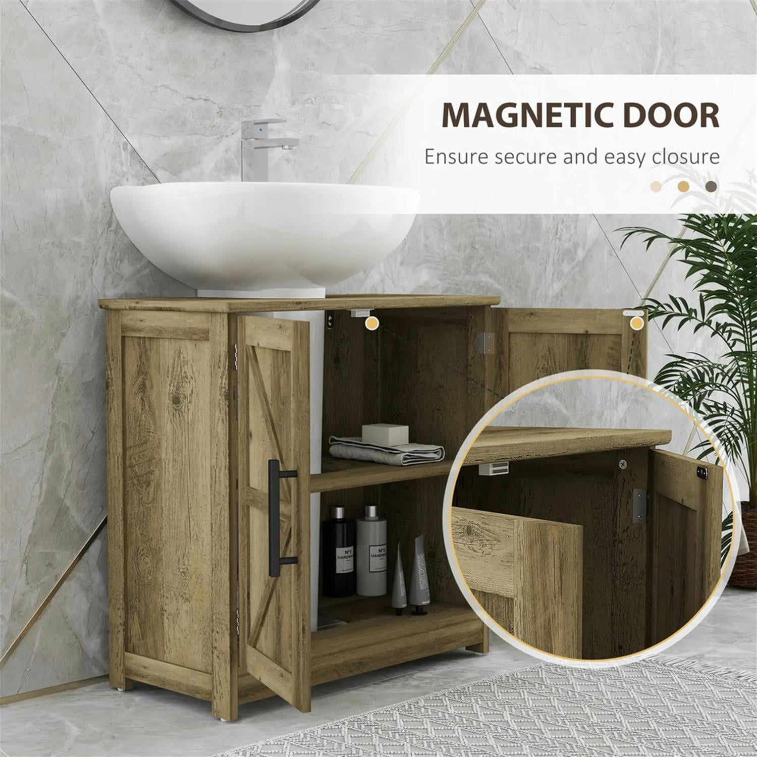 Demi Bonn 23" Farmhouse Bathroom Vanity with U-Shape Cut-Out and Adjustable Shelves, Pedestal Sink 2 Barn Door Cabinet, Under Sink Cabinet, Gray