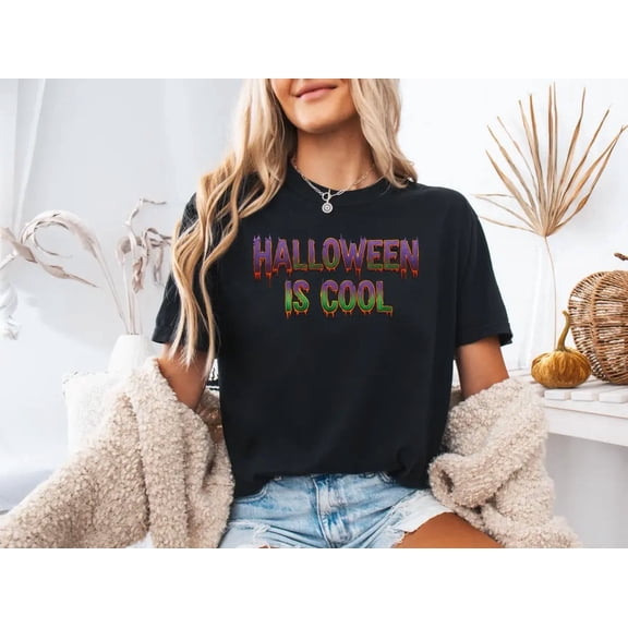 Comfort Colors 1717 Halloween Is Cool Colorful Text Graphic T-Shirt 100% Cotton - Gift for Halloween