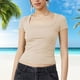 thumbnail image 5 of Camiseta de manga corta slim fit color puro cuello cuadrado transpirable mujer camiseta para desplazamientos, 5 of 5