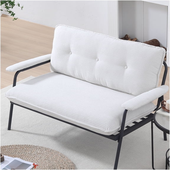 JERFIT Modern Corduroy Loveseat Sofa for Small Spaces, Beige Two-Seater Couch with Button Tufted Back and Sturdy Metal Frame, Compact Apartment Living Room Furniture