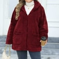thumbnail image 5 of Lovskoo Winter Coats for Women Plus Size Fuzzy Fleece Hooded Zipper Long Sleeve Solid Color Plush Long Sleeve Hooded Casual Jacket Red, 5 of 7