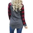 thumbnail image 3 of Blusa de manga larga con cuello redondo y estampado de rejilla para mujer, blusa informal a la moda para Navidad, 3 of 6
