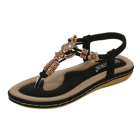 

Sandals Women Wide Width Comfortable String Bead Casual Elastic Band Bohemian Beach Shoes Sandals Shoes For Women Slip On