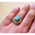 thumbnail image 2 of Blue Copper Turquoise Mens Ring, Natural Turquoise Ring, Oxidized Two Tone, 925 Silver Ring, Birthday Gift, Heavy Mens Ring, Arabic Design, Ottoman Style Ring, Christmas, Turkey Mens Signet Ring, 2 of 6