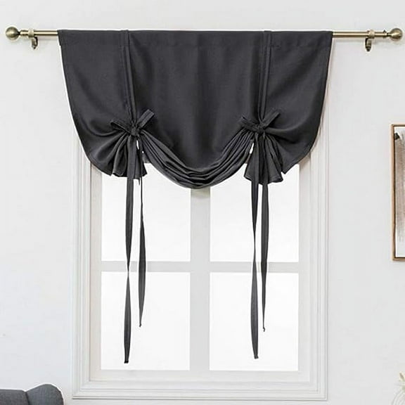 Nvzi Blackout Tie Up Curtain Thermal Insulated Window Adjustable Balloon Curtain Shade for Small Window Rod Pocket (46" x 63", Black)