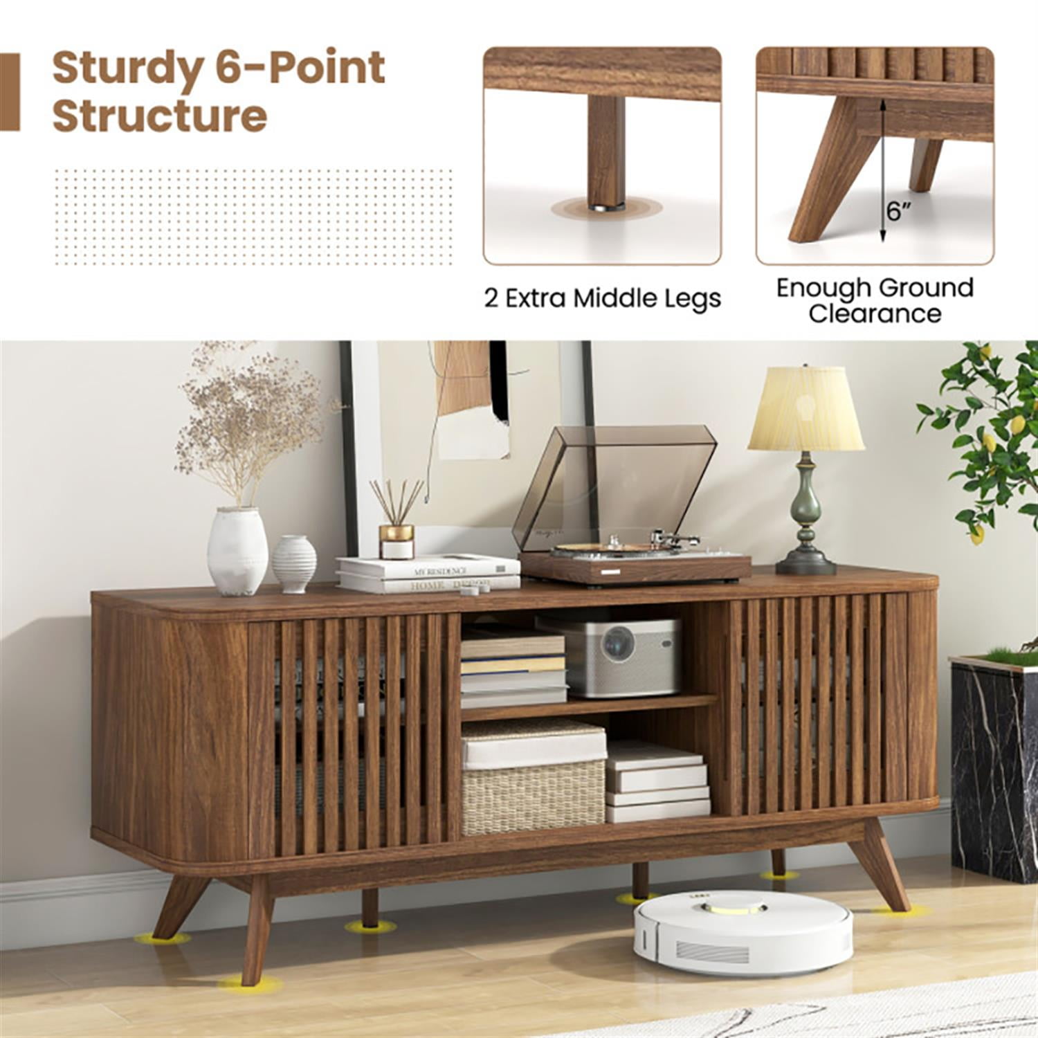 Demi Bonn 2-Door TV Stand for 60" TVs, Entertainment Center with Adjustable Shelves, Modern Media TV Console Table for Living Room Bedroom, Brown