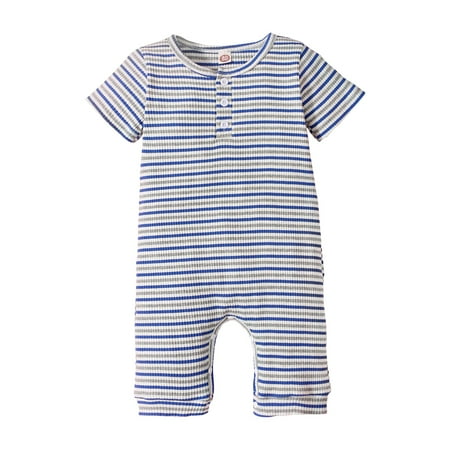 

Newborn Baby Girl Clothes Baby Girl Short Sleeve Romper One Piece Jumpsuit Baby Girl Blue Striped Onesie Jumpsuit 3-6 Months