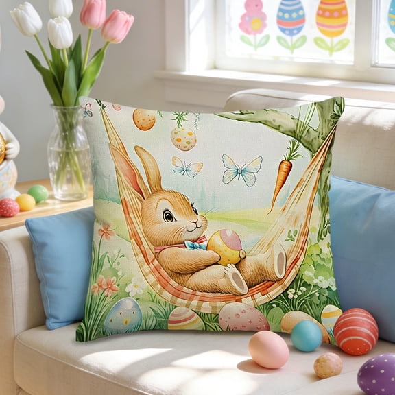 Djunllk Pillow Covers 18x18, Spring & Easter Cozy & Breathable Holiday Home Farmhouses Decorative Pillowcases