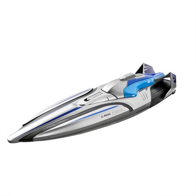 Silver Rc Speedboat Watercraft For Pools Lakes, 4 Channel 2.4Ghz Remote Control, Dual Propeller System, 30Km/H High Speed, 35X10X8Cm Rechargeable Boat With Low Battery Alarm
