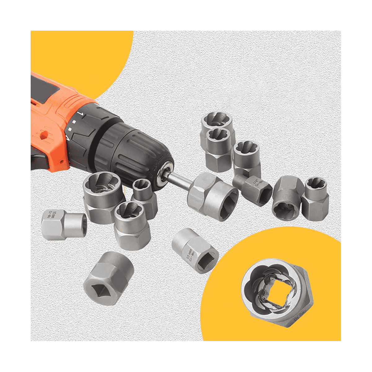 14Pcs Impact Bolt & Nut Remover Set, Stripped Lug Nut Remover with Hex Adapter Extraction Socket Set