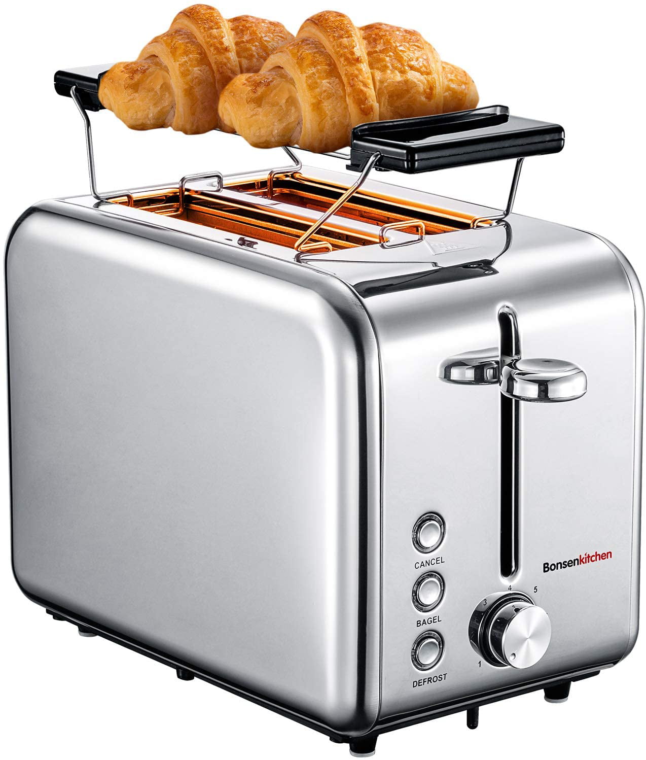 Defrost/Bagel/Cancel Functions Compact Kitchen Toaster with 7 Browning Settings Bonsenkitchen Wide Slot 2-Slice Black Stainless Steel Toaster 